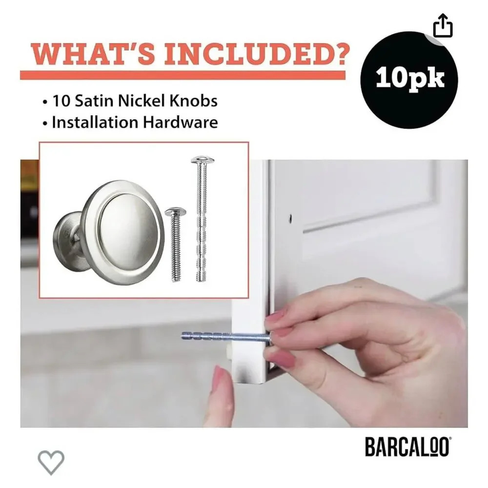 Barcaloo Satin Nickel Kitchen Cabinet Knobs 10 pack